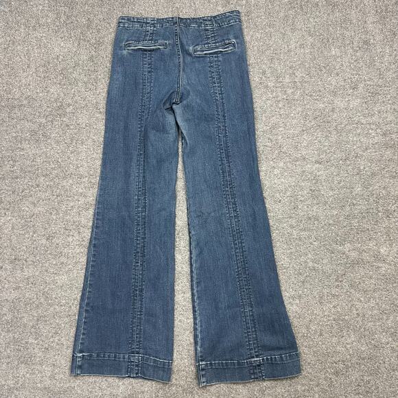 Free People Jeans Womens 28 Blue Denim Stretch Mid Rise Flared Leg Zip Fly - Picture 3 of 12